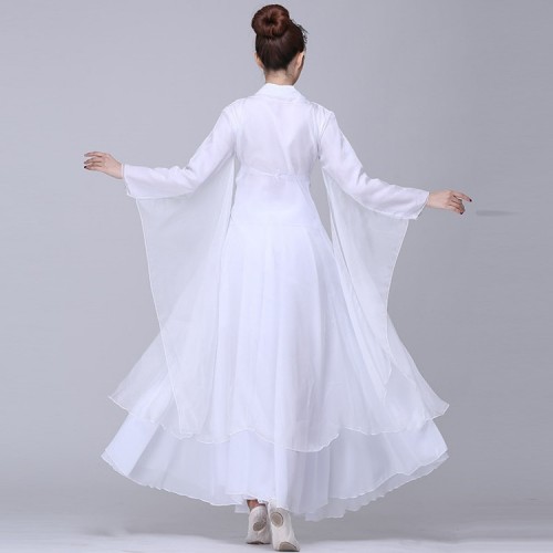 Chinese ancient traditional dance dresses hanfu princess white color drama classical stage performance cosplay robes clothes